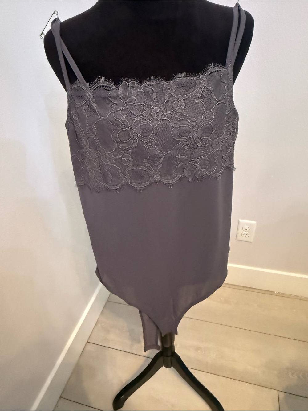 NWT H&M Gray Lace-Trim Satin Camisole